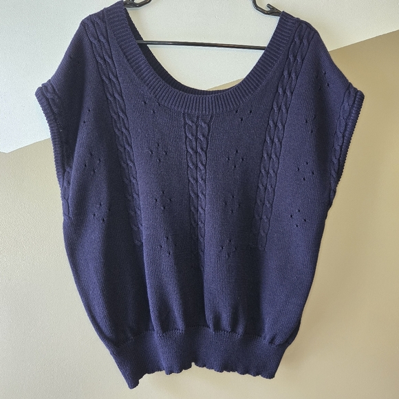 Sue Brett Women's Sweater Shortsleeve Knit Top Navy Blue Size 24 Quality - Picture 1 of 13
